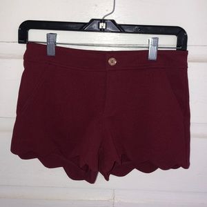 Burgundy scalloped shorts